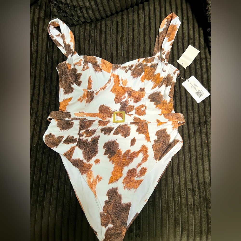 WE WORE WHAT brown white multi Danielle One-piece Swimsuit brand new XL